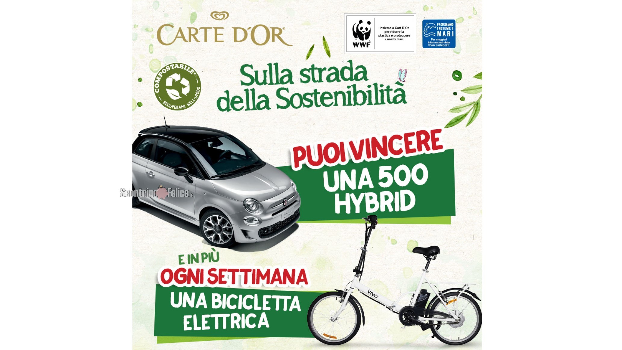 Concorso Carte D'Or Sulla Strada Della Sostenibilita vinci Biciclette Elettriche VivoBike e Fiat 500