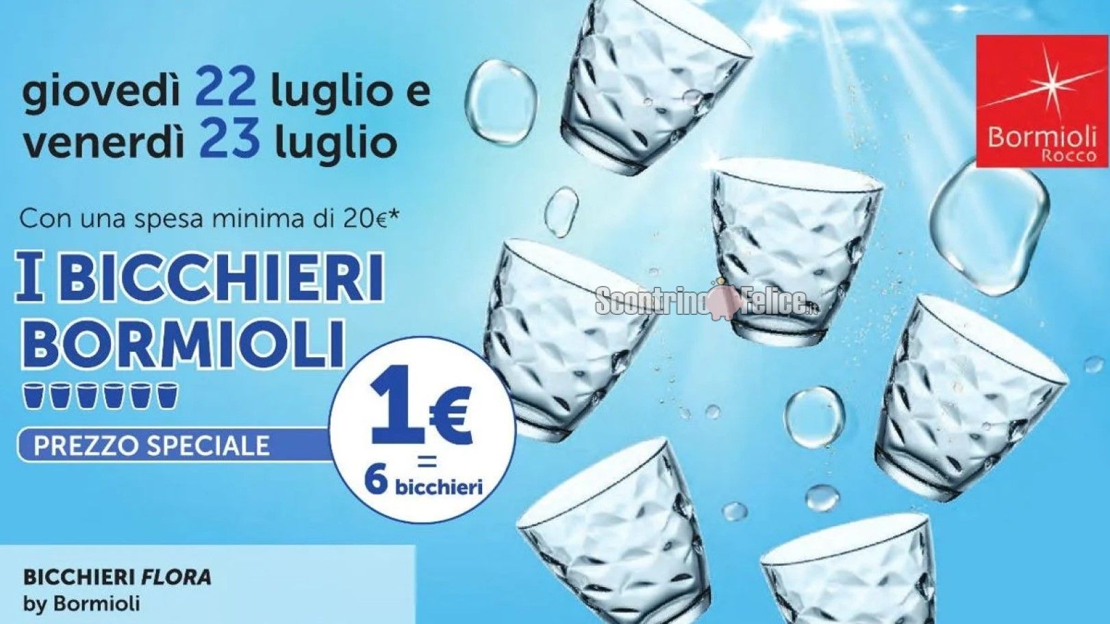 6 bicchieri bormioli flora a 1 euro da tigotà