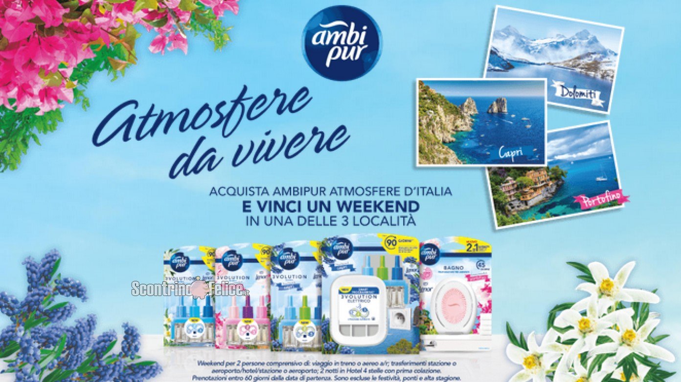Concorso Ambipur: vinci 3 Weekend a scelta tra Capri, Portofino e Dolomiti