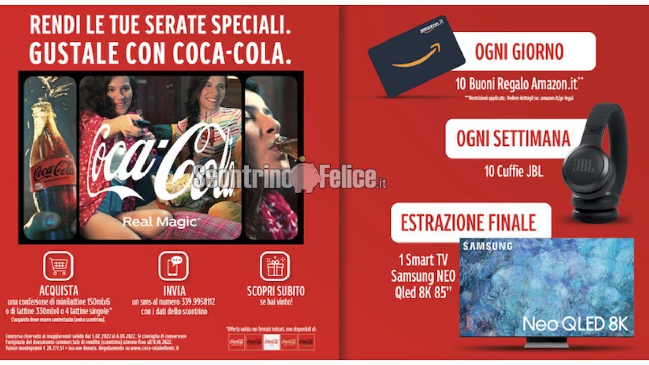 Concorso Coca Cola “Screen Time“ vinci buoni Amazon da 50 euro, cuffie