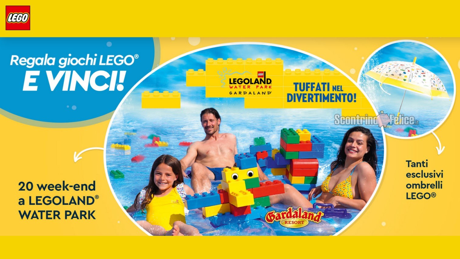 Concorso "Regala Lego e vinci": in palio 100 ombrelli brandizzati e 20 weekend a Legoland Water Park