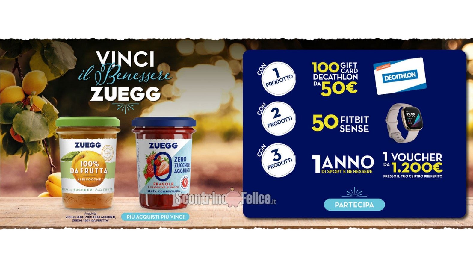 Concorso "Vinci il benessere con Zuegg": in palio Gift Card Decathlon da 50€, smartwatch Fitbit Sense e Voucher Sport&Benessere