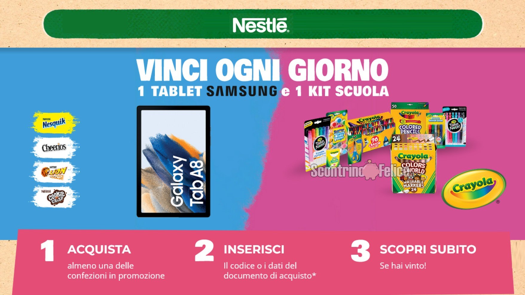 Concorso Nesquik “Vinci la scuola”: in palio Kit Crayola e Tablet Samsung