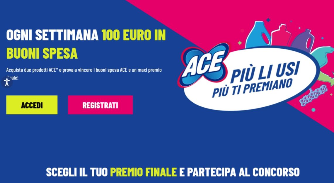 Concorso Ace "Più li usi più ti premiano" in palio di buoni e 1