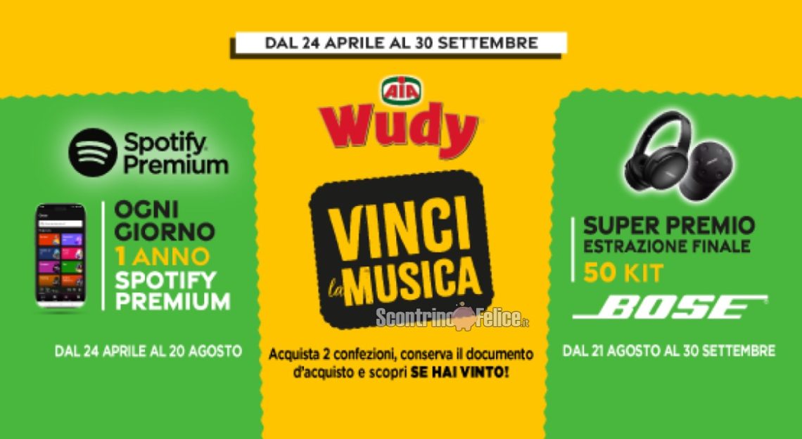 Concorso Wudy AIA vinci 1 anno di Spotify Premium e Kit Bose