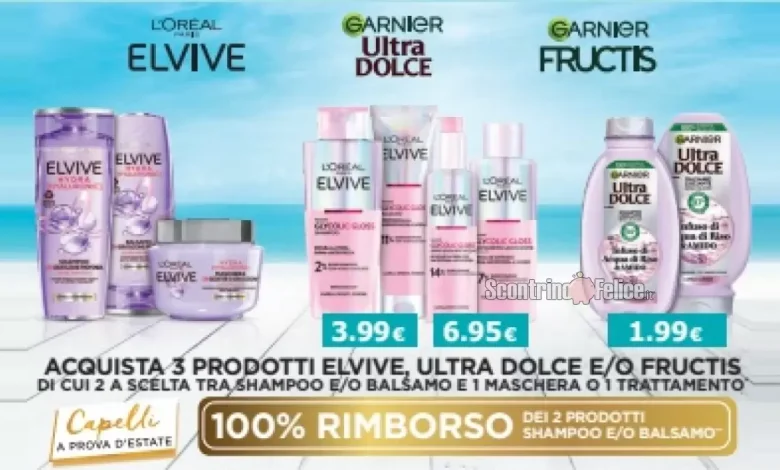 Cashback L'Oreal e Garnier "Capelli a prova d’estate": ricevi il rimborso di 2 prodotti