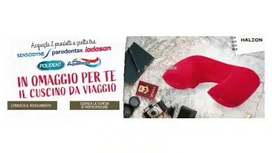 Sensodyne, Parodontax, Aquafresh, Polident e Iodosan: ricevi come premio certo un cuscino da viaggio