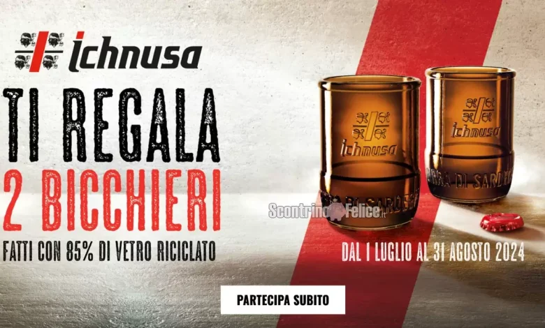Premio certo Ichnusa: richiedi 2 bicchieri in vetro riciclato