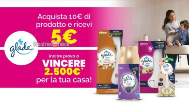 Cashback Glade "Profumo di casa": richiedi il rimborso e vinci arredamento