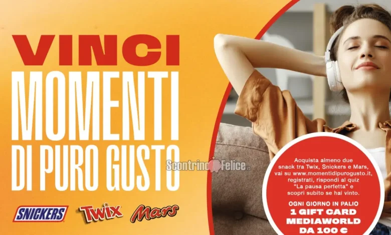 Concorso Twix, Snickers e Mars: vinci gift card Mediaworld