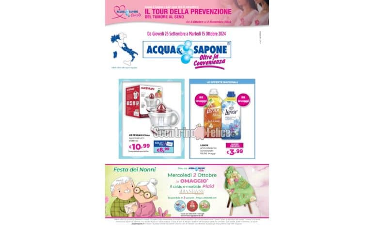 Anteprima nuovo Volantino Acqua e Sapone dal 26 settembre al 15 ottobre 2024