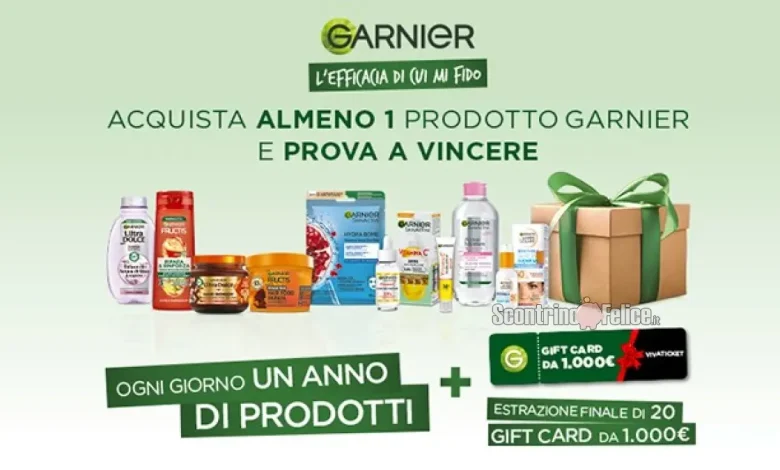 Concorso Garnier "L’efficacia di cui mi fido": vinci box di prodotti e 1.000 euro VivaTicket