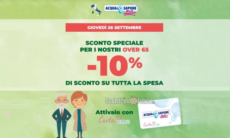 Sconto del 10% per gli Over 65 da Acqua e Sapone