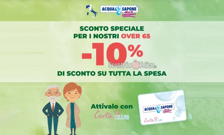 Sconto del 10% per gli Over 65 da Acqua e Sapone