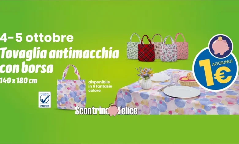 Tovaglia antimacchia con borsa da Eurospin a solo 1 euro