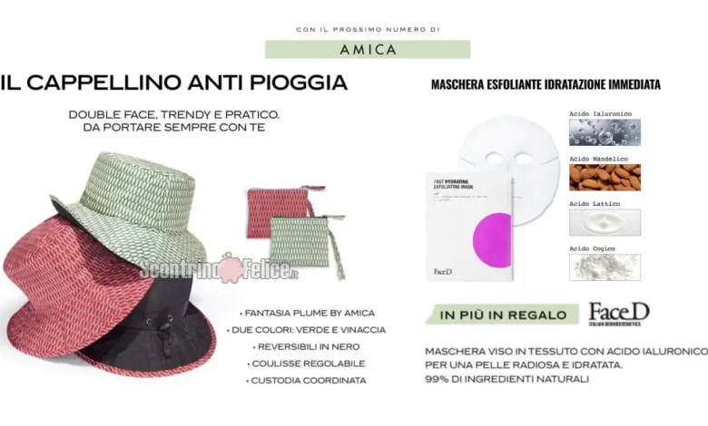 Cappellino anti pioggia con Amica in edicola