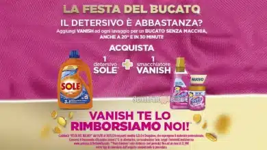 Cashback Vanish e Sole "Festa del bucato": richiedi il rimborso