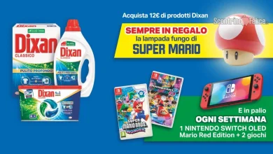 Concorso Dixan SuperMario: ricevi la lampada Fungo e vinci Nintendo Switch