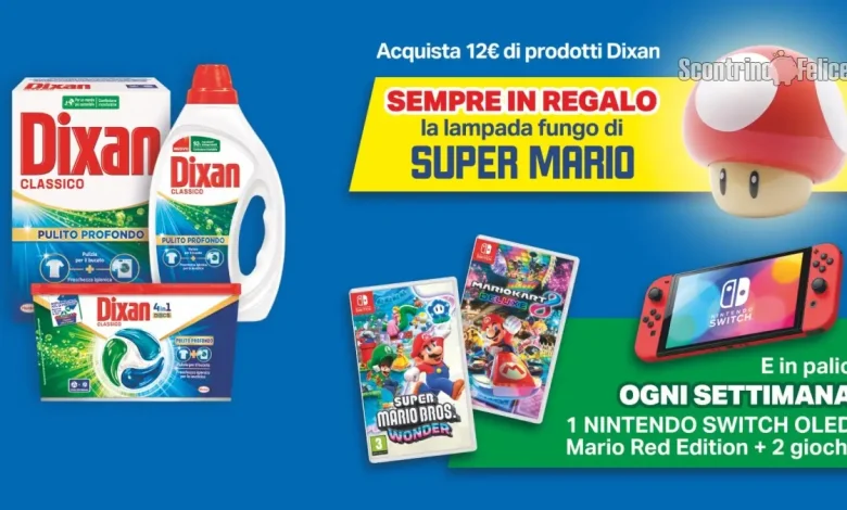 Concorso Dixan SuperMario: ricevi la lampada Fungo e vinci Nintendo Switch