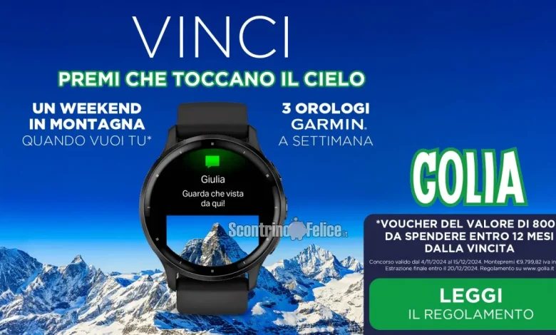 Concorso gratuito Golia: vinci 3 orologi Garmin e weekend in montagna