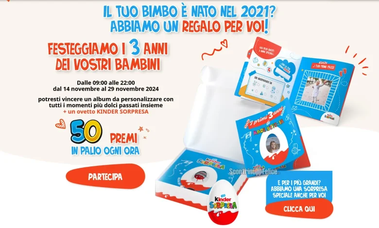 Concorso gratuito Kinder Sorpresa "Terzo anno": vinci album da personalizzare