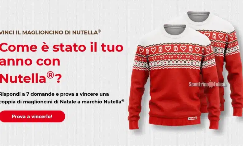 Concorso gratuito Nutella: vinci 200 coppie di maglioncini di Natale