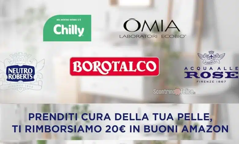 Cashback Neutro Roberts, Chilly, Omia, Acqua alle Rose, Borotalco su Amazon