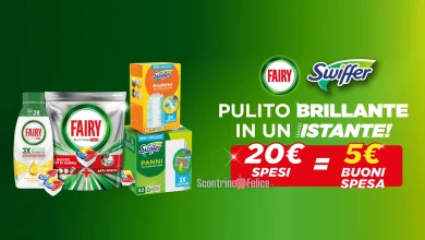 Premio Certo Swiffer e Fairy: spendi 20 euro e riprendi 5 euro