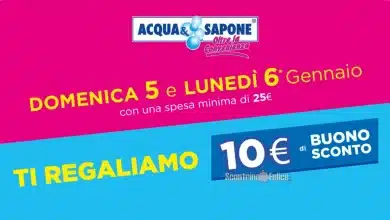 Buono sconto Acqua e Sapone da 10 euro per l'Epifania