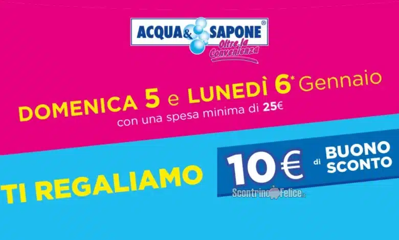 Buono sconto Acqua e Sapone da 10 euro per l'Epifania