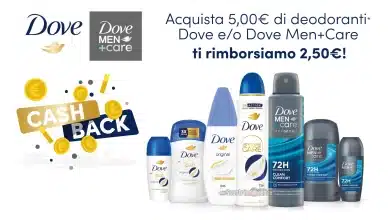 Cashback Dove deodoranti: richiedi un rimborso di 2,50 euro