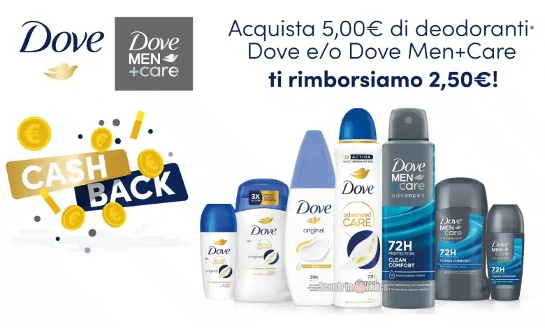 Cashback Dove deodoranti: richiedi un rimborso di 2,50 euro