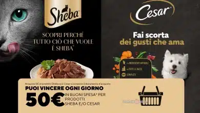 Concorso Cesar e Sheba: vinci carnet di buoni spesa da 50 euro