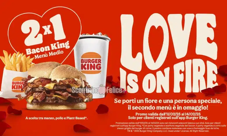 Offerte Burger King: menu omaggio per San Valentino se porti un fiore